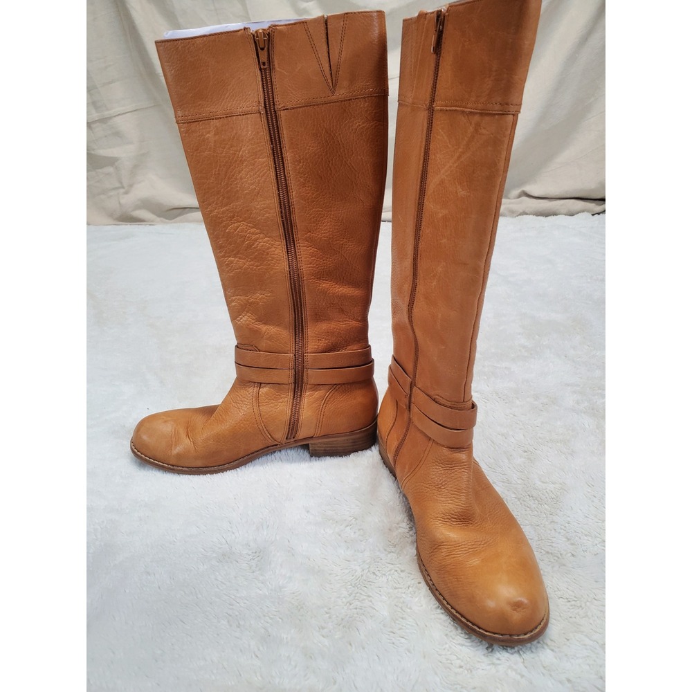 Lands End Tan Brown Riding Tall High Boots 8.5 B Western Gritty Boho  Fall Rodeo